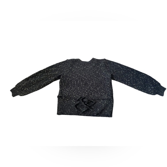 Violets & Roses Black Gold Metallic Sparkle Wrap Bishop Long Sleeve Sweater Top - Picture 3 of 5